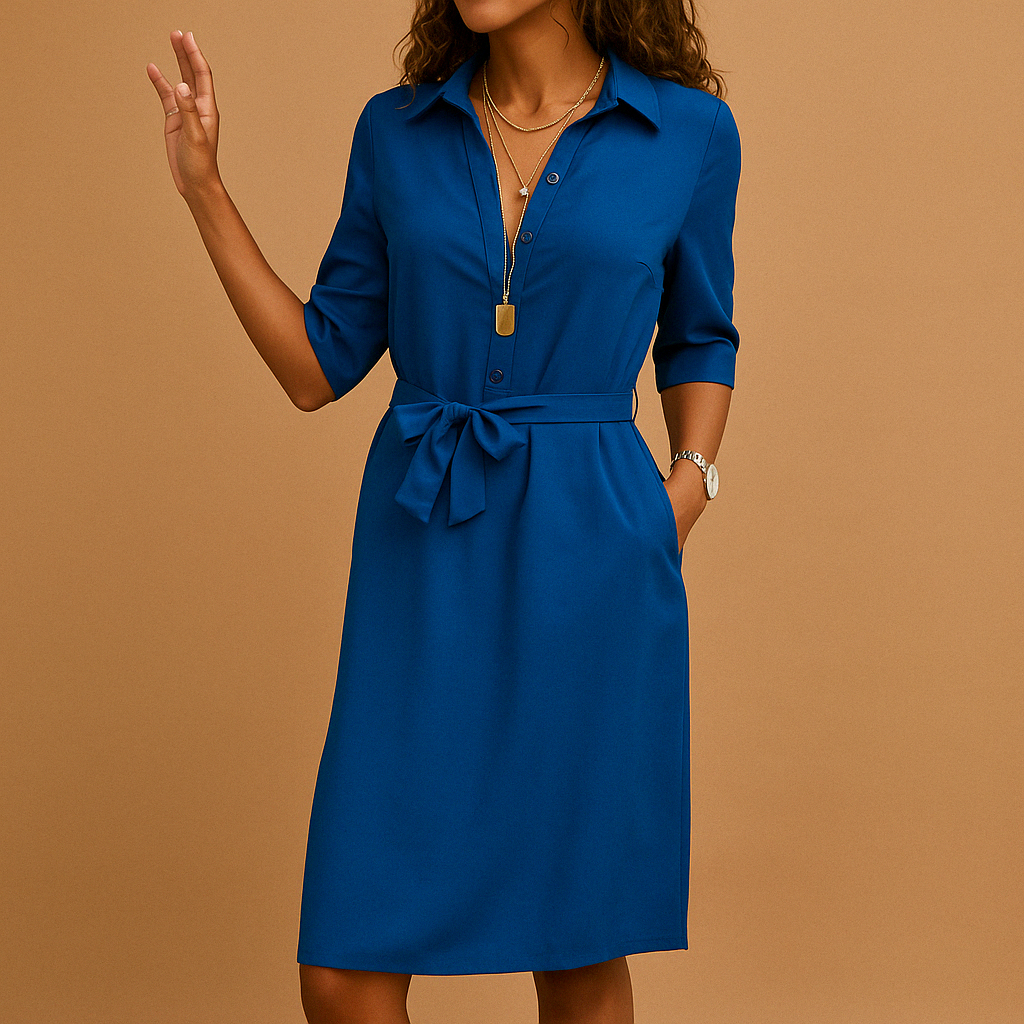 Robe chemise mini pour femme avec manches 3/4, col en V et ceinture