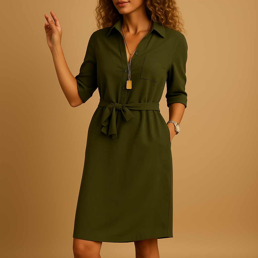 Robe chemise mini pour femme avec manches 3/4, col en V et ceinture