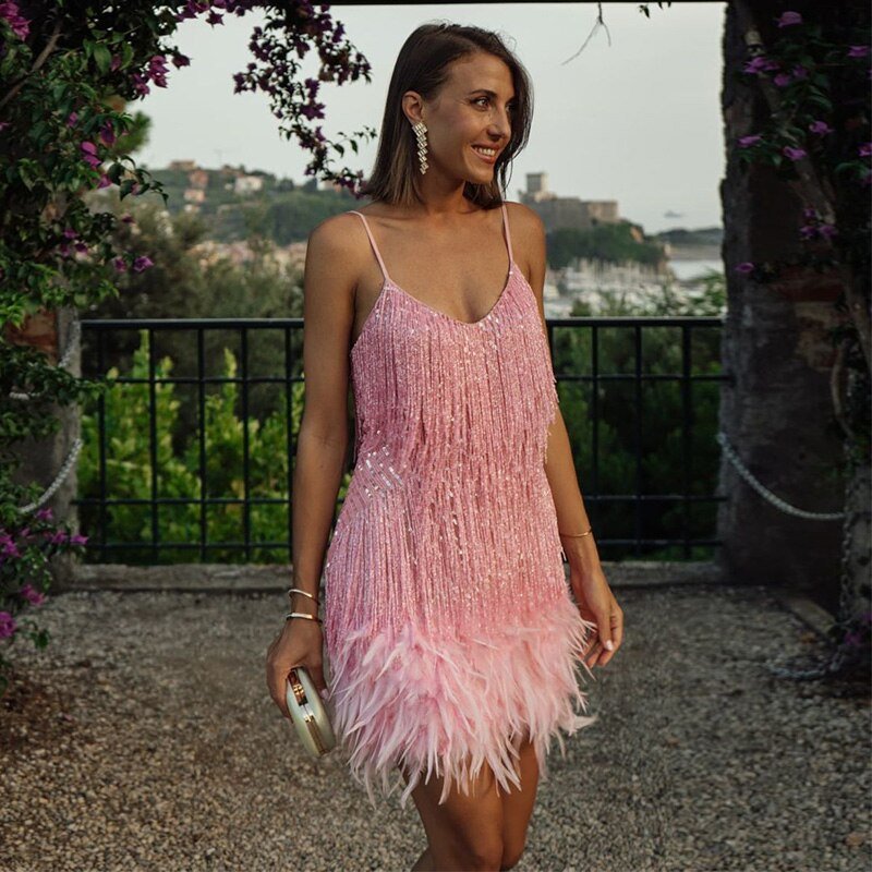 Robe courte à franges pour femme