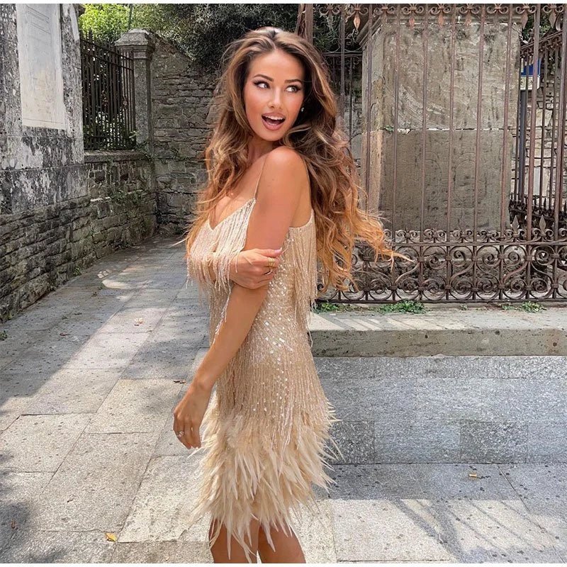 Robe courte à franges pour femme