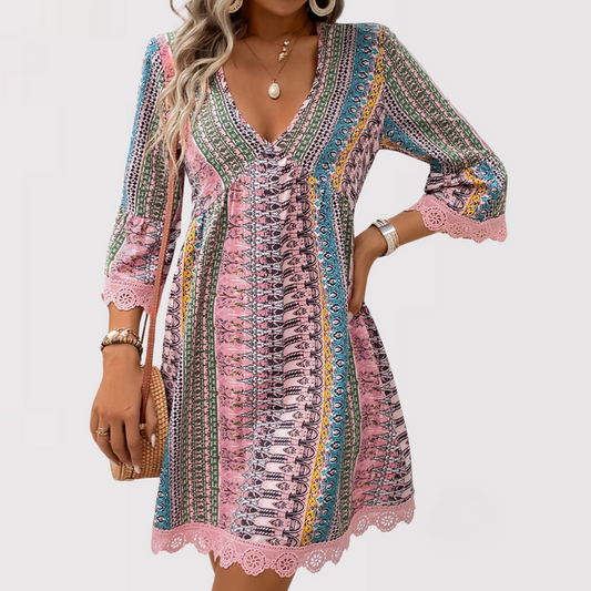 Robe courte trapèze à col en V pour femme