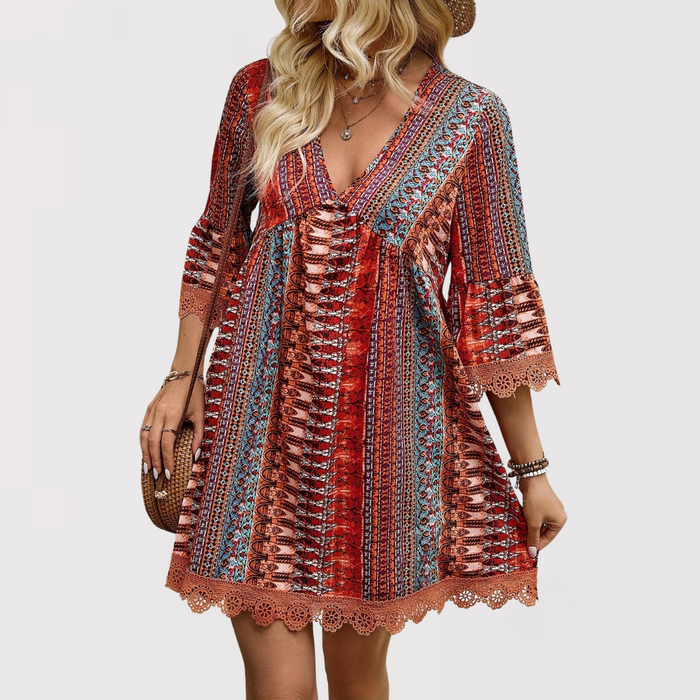 Robe courte trapèze à col en V pour femme