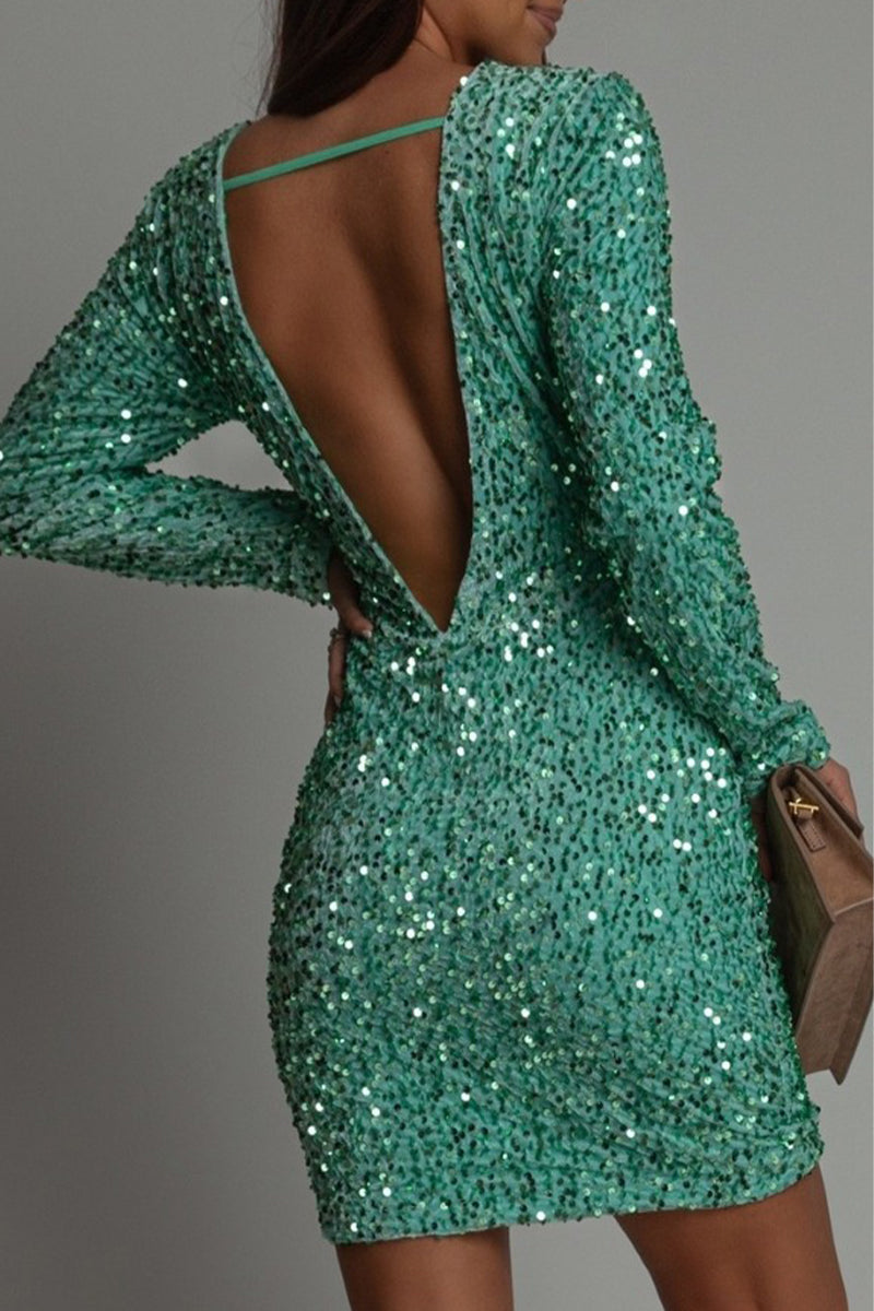 Robe de soirée d'hiver pour femme avec dos nu et paillettes