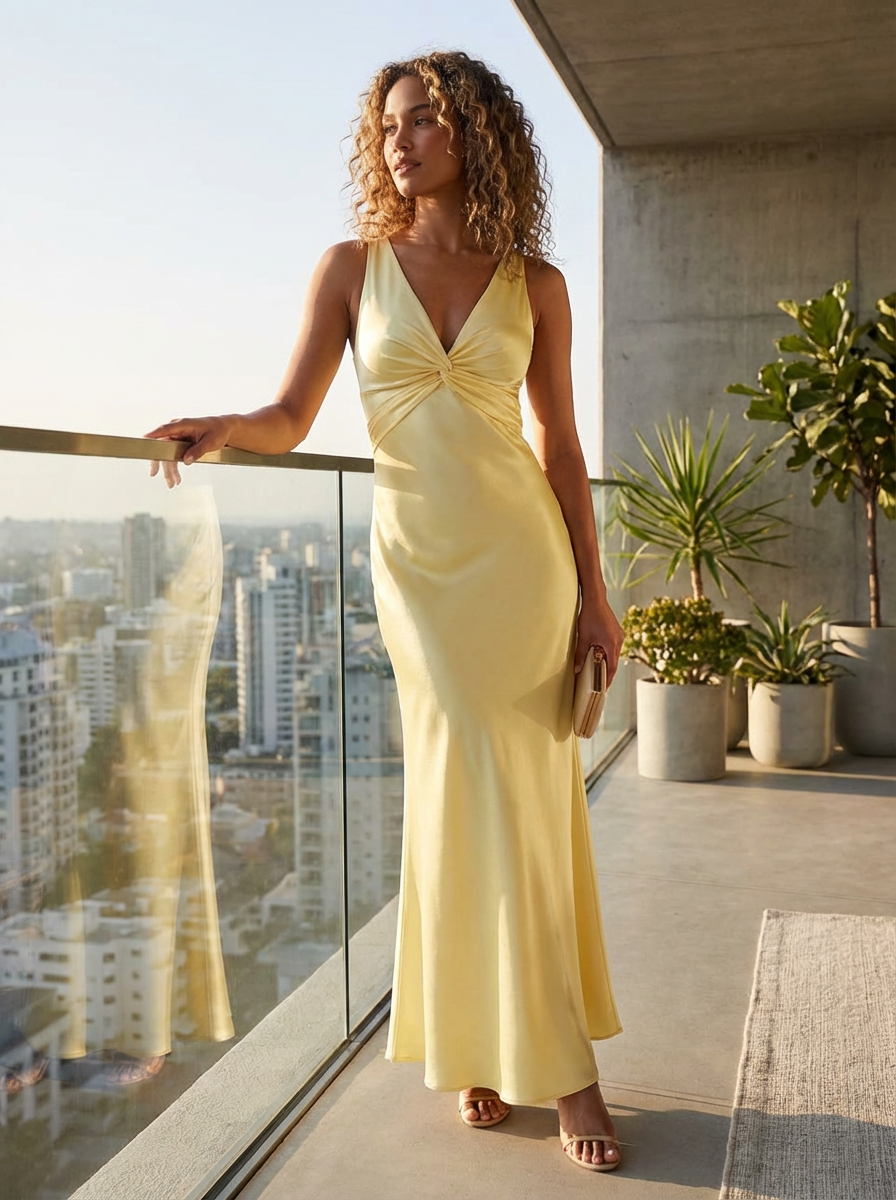 Robe de soirée maxi longue col en V pour femme, idéale pour mariage et fête