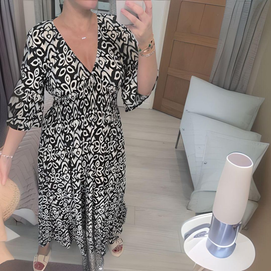 Robe évasée pour femme à imprimé boho