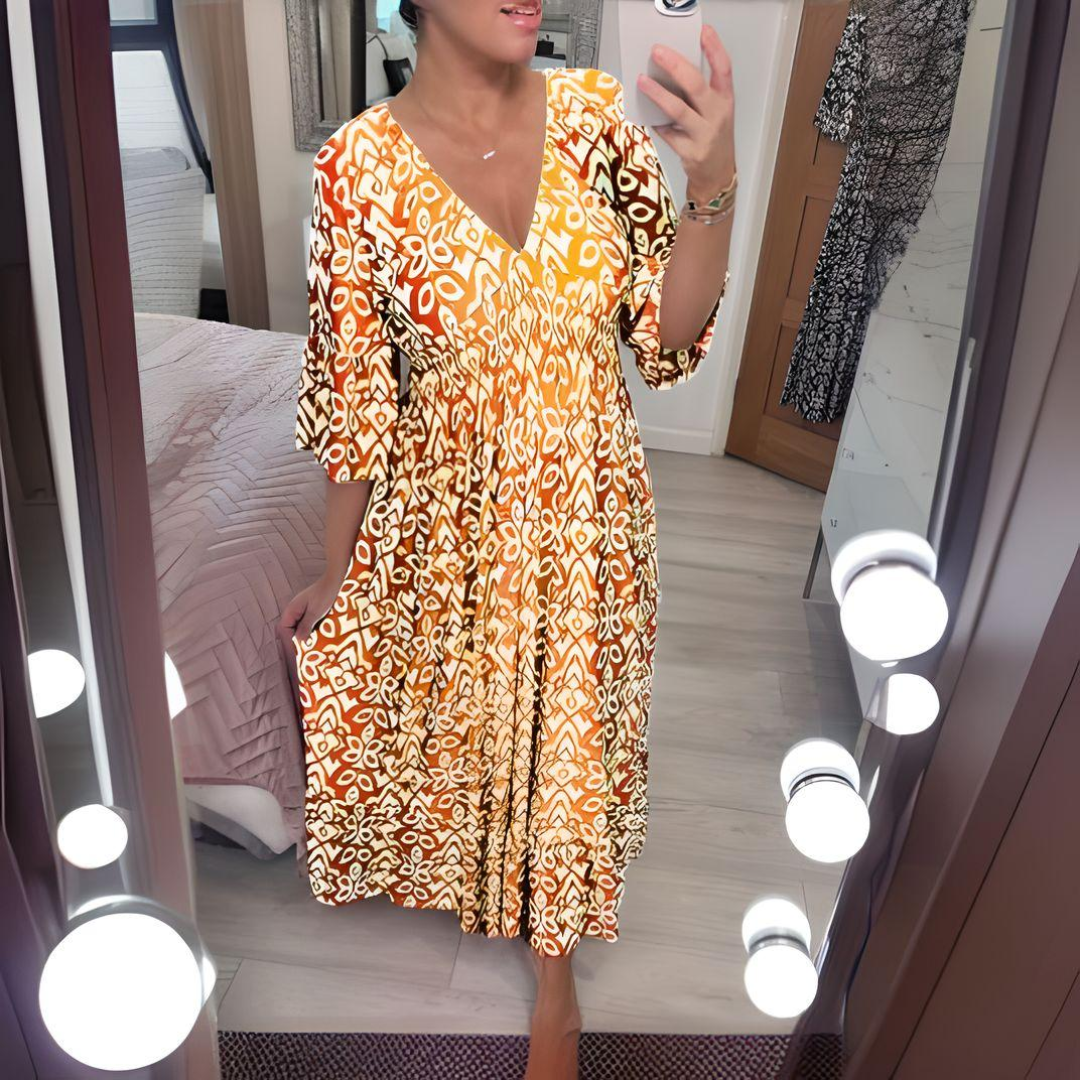 Robe évasée pour femme à imprimé boho