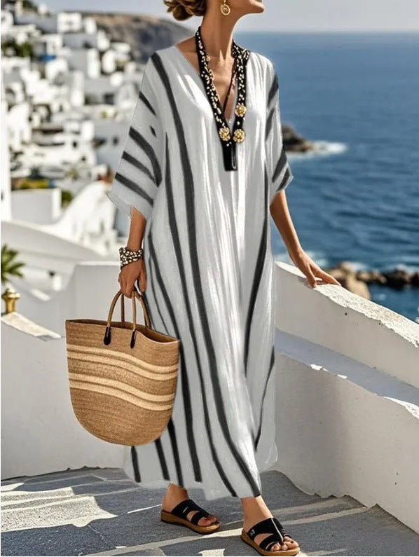 Robe kaftan maxi pour femme avec col en V