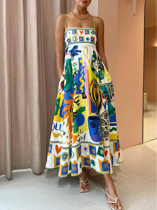 Robe longue sans manches coupe trapèze femme