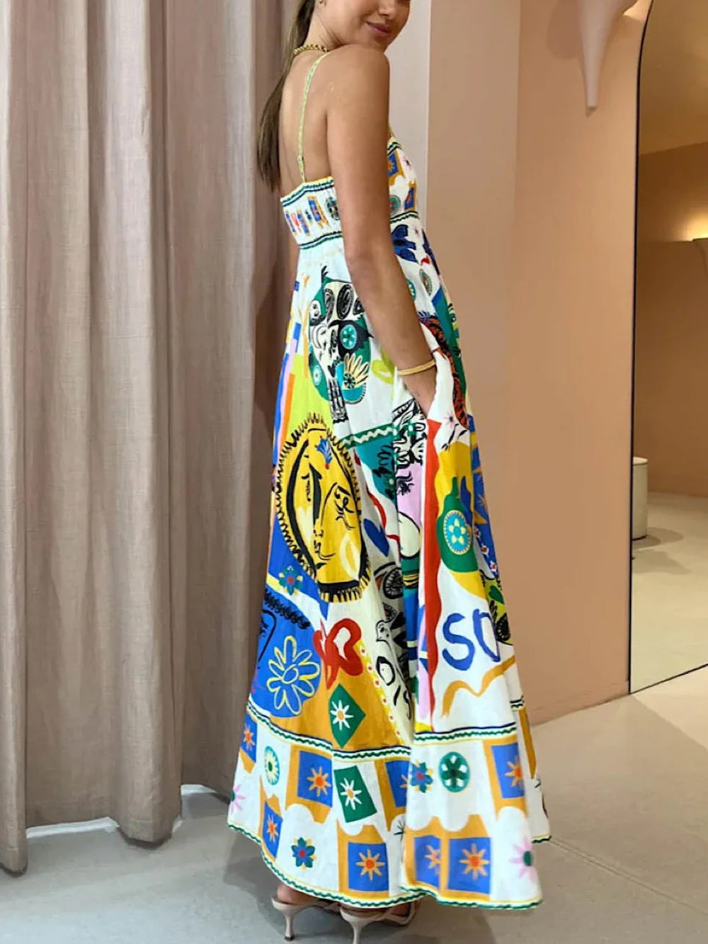 Robe longue sans manches coupe trapèze femme