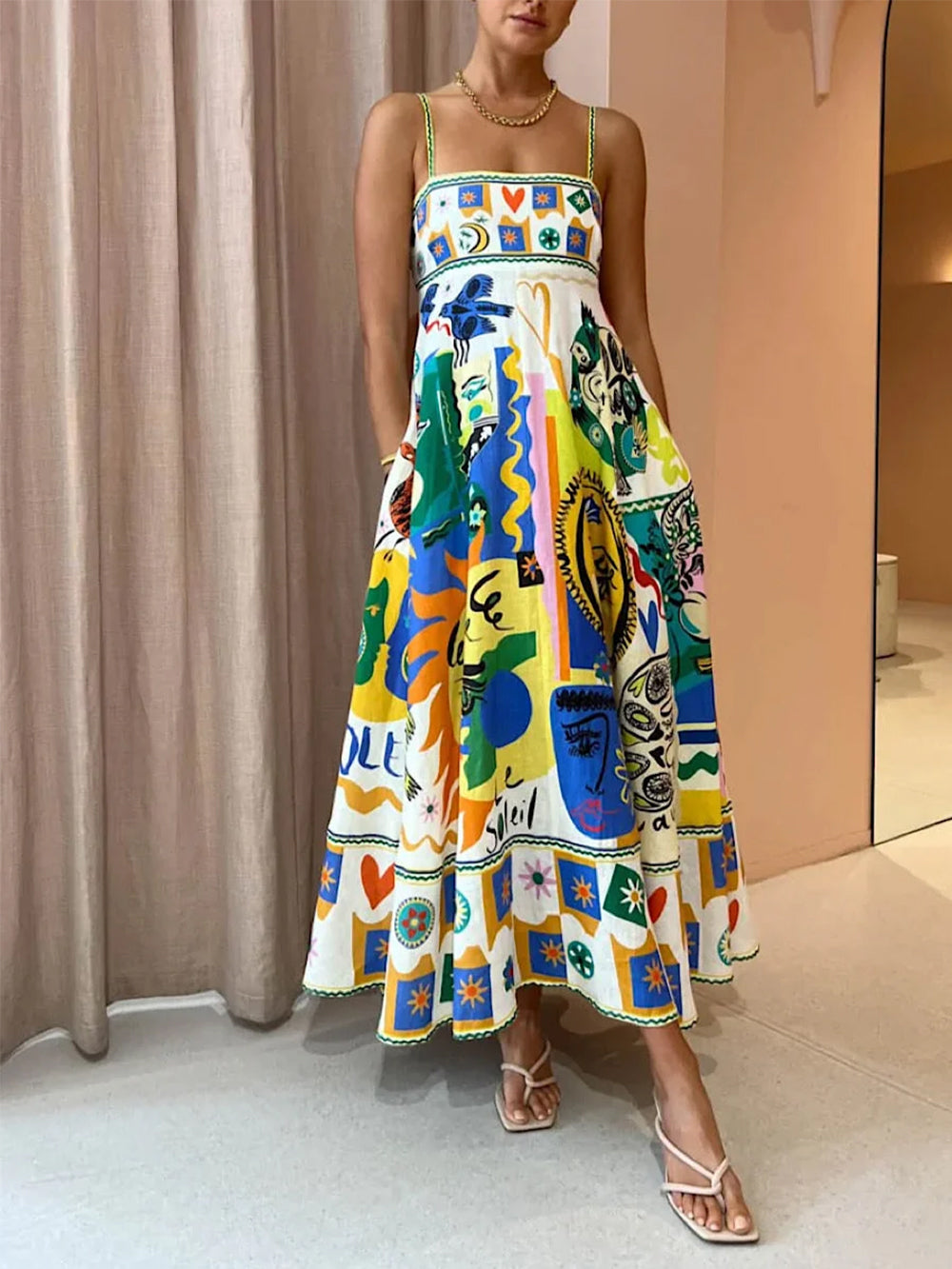 Robe longue sans manches coupe trapèze femme