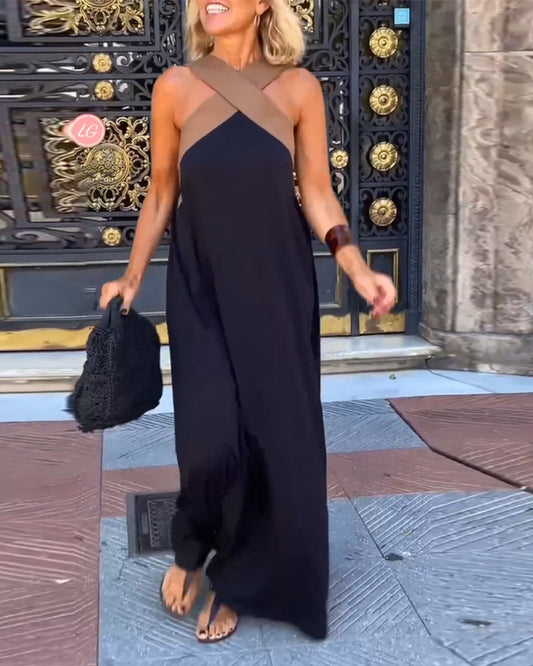 Robe longue sans manches femme coupe trapèze