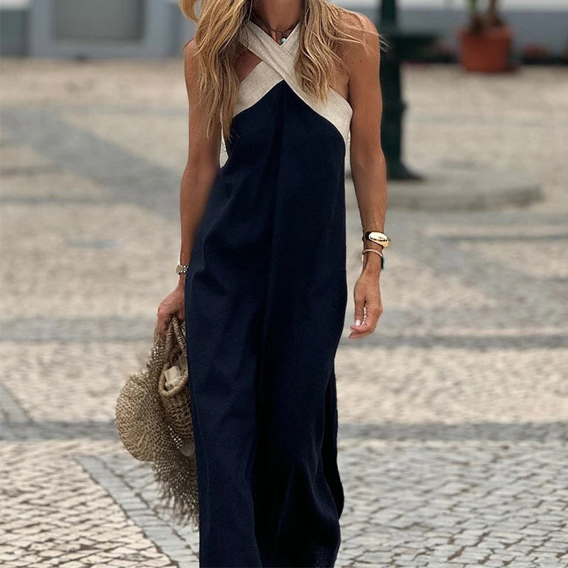Robe longue sans manches femme coupe trapèze