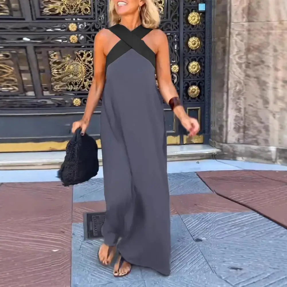 Robe longue sans manches femme coupe trapèze
