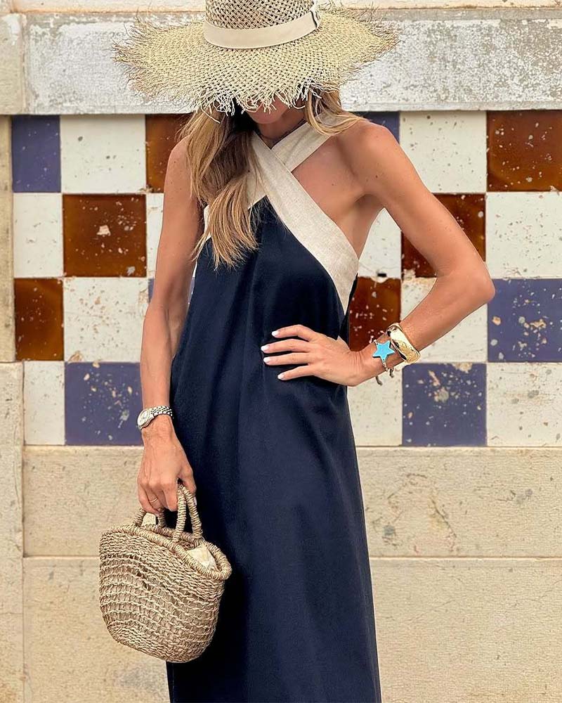 Robe longue sans manches femme coupe trapèze