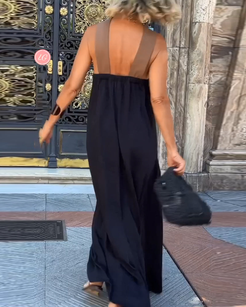 Robe longue sans manches femme coupe trapèze