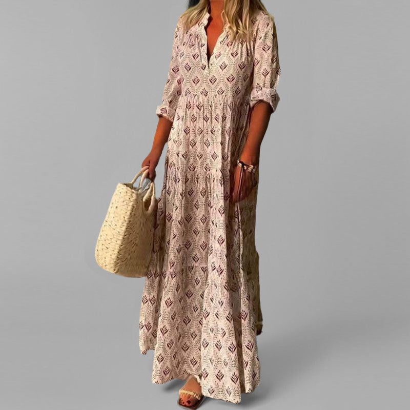 Robe maxi à volant et col en V pour femme