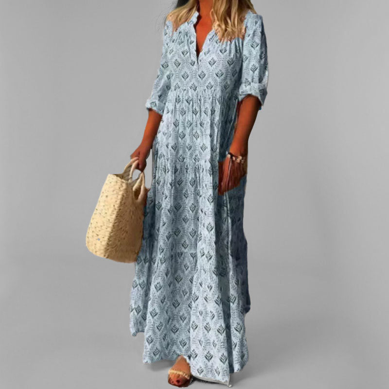 Robe maxi à volant et col en V pour femme