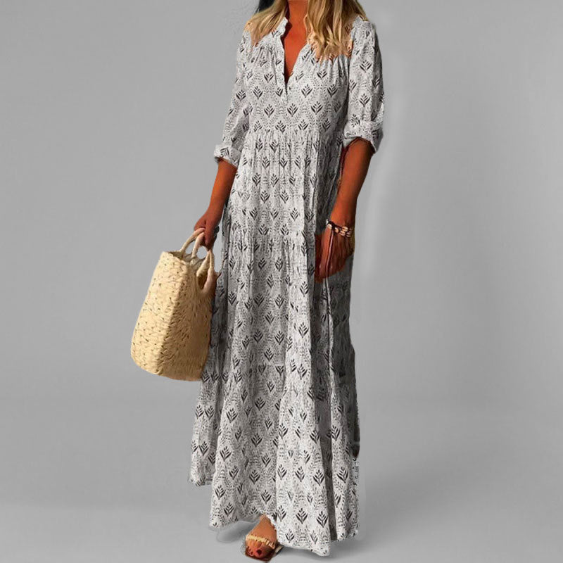 Robe maxi à volant et col en V pour femme
