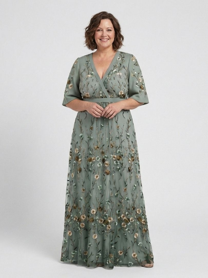 Robe maxi brodée portefeuille pour femme