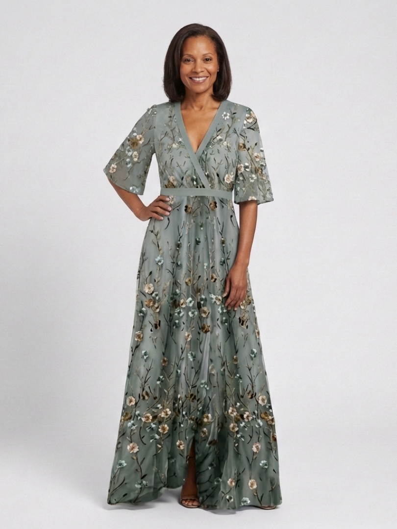 Robe maxi brodée portefeuille pour femme