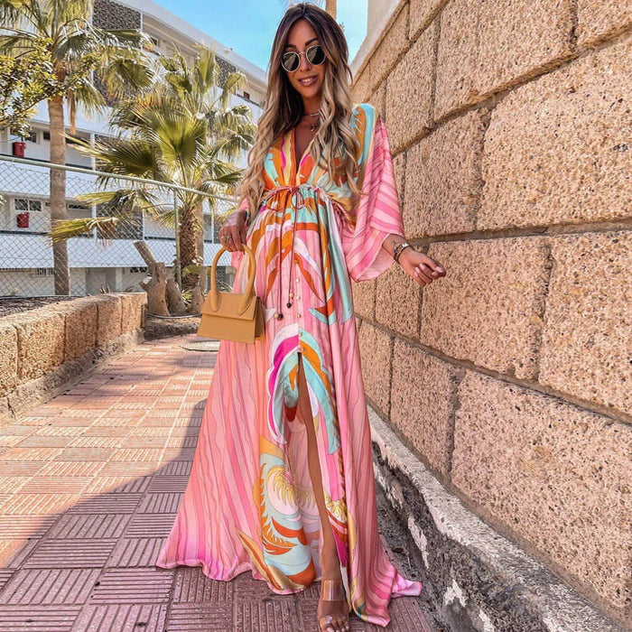Robe maxi colorée à imprimé graphique