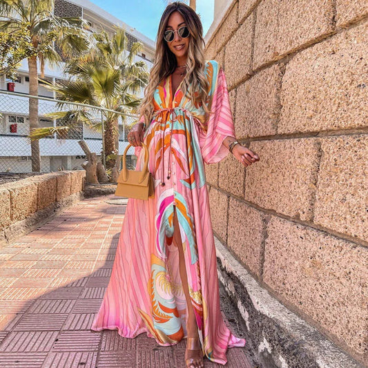 Robe maxi colorée à imprimé graphique