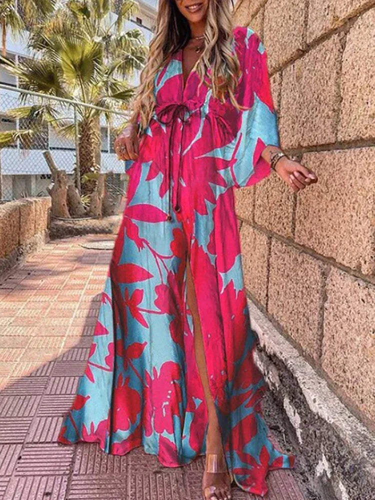 Robe maxi colorée à imprimé graphique