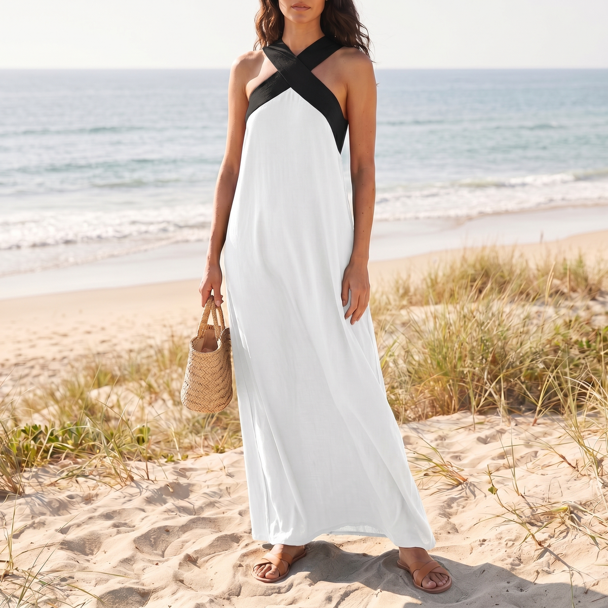 Robe maxi crossover respirante pour femme | Robe d'été légère