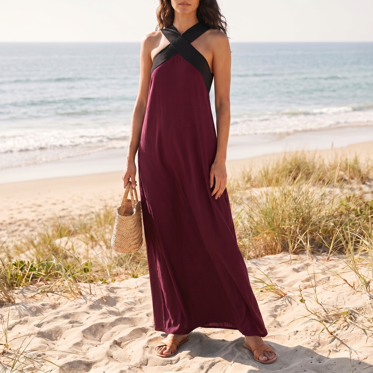 Robe maxi crossover respirante pour femme | Robe d'été légère