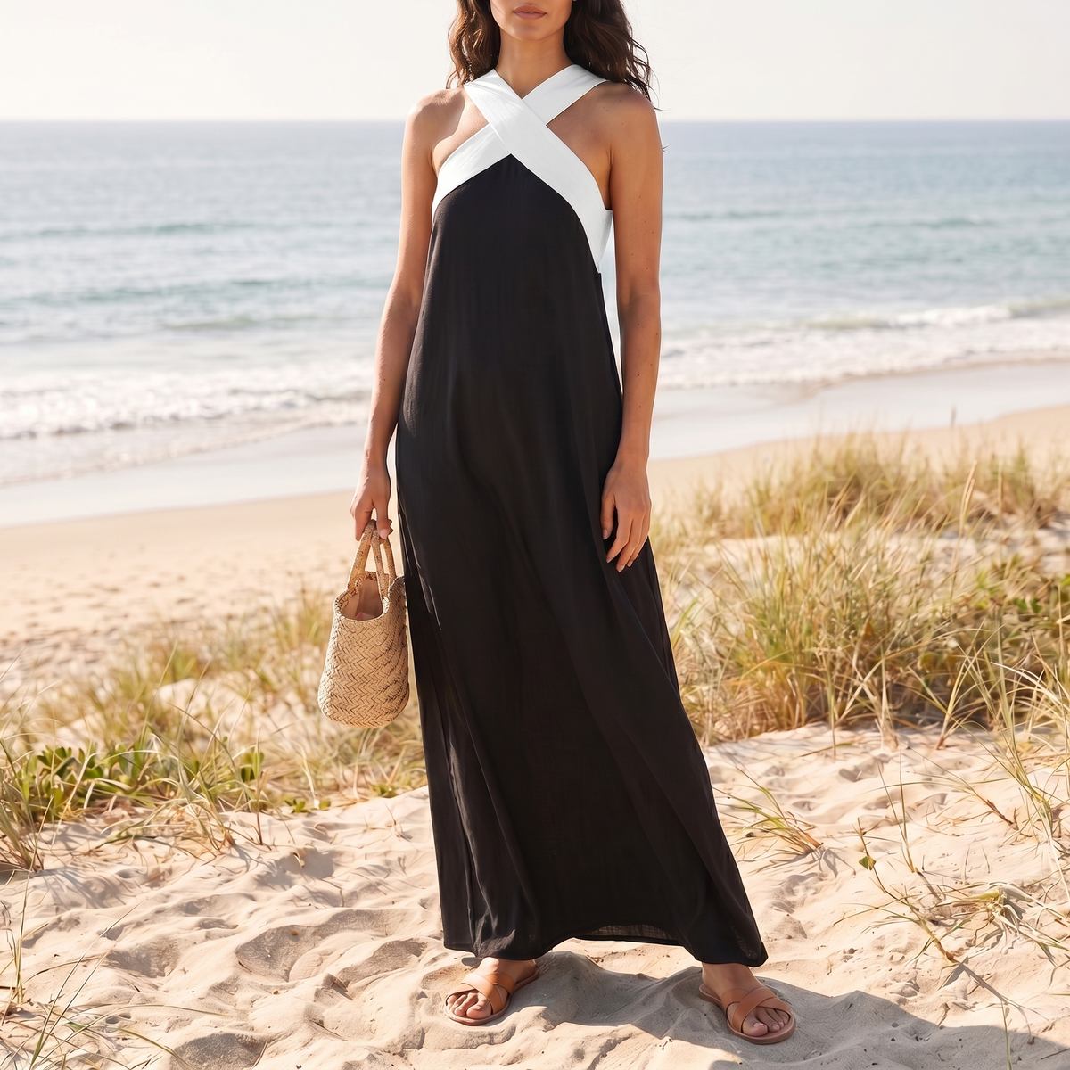 Robe maxi crossover respirante pour femme | Robe d'été légère