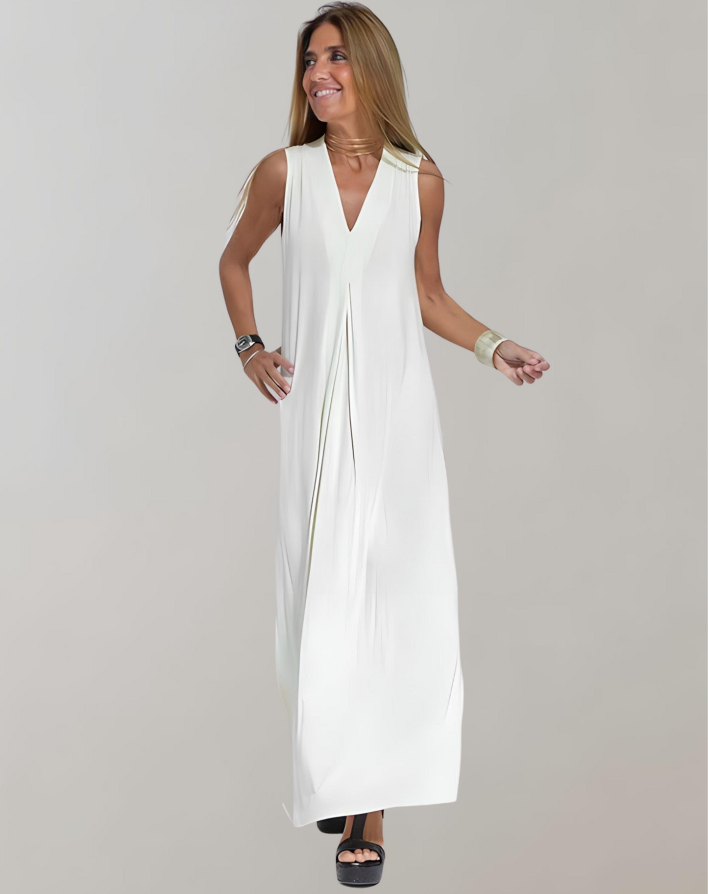 Robe maxi d'été élégante à encolure en V