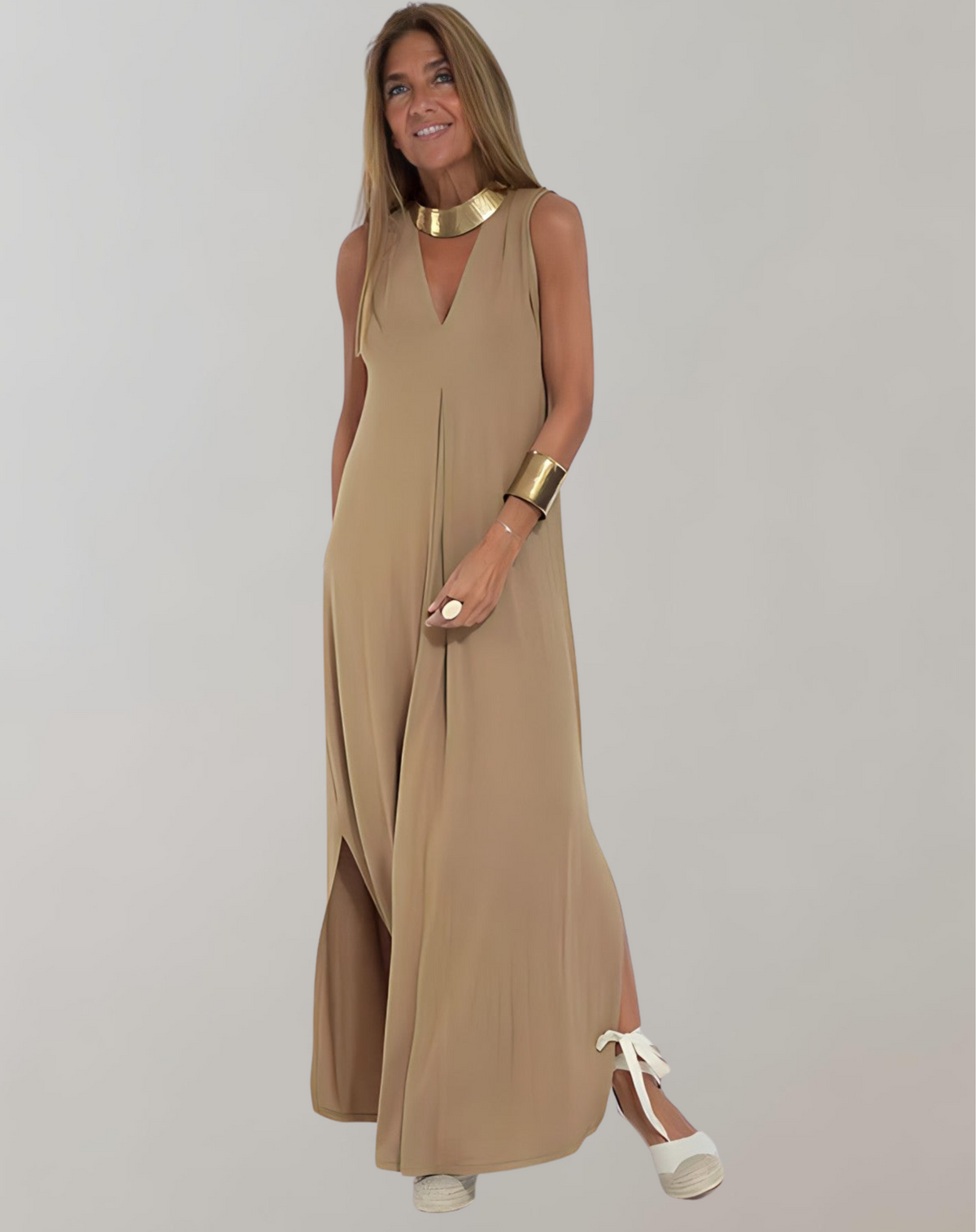 Robe maxi d'été élégante à encolure en V