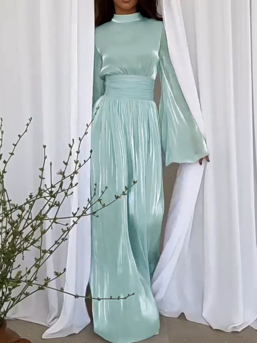 Robe maxi élégante à col montant pour femme