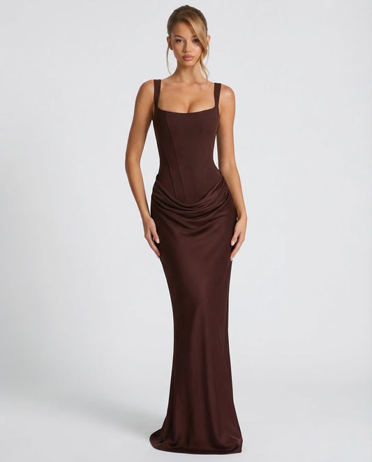 Robe maxi élégante style corset à encolure carrée