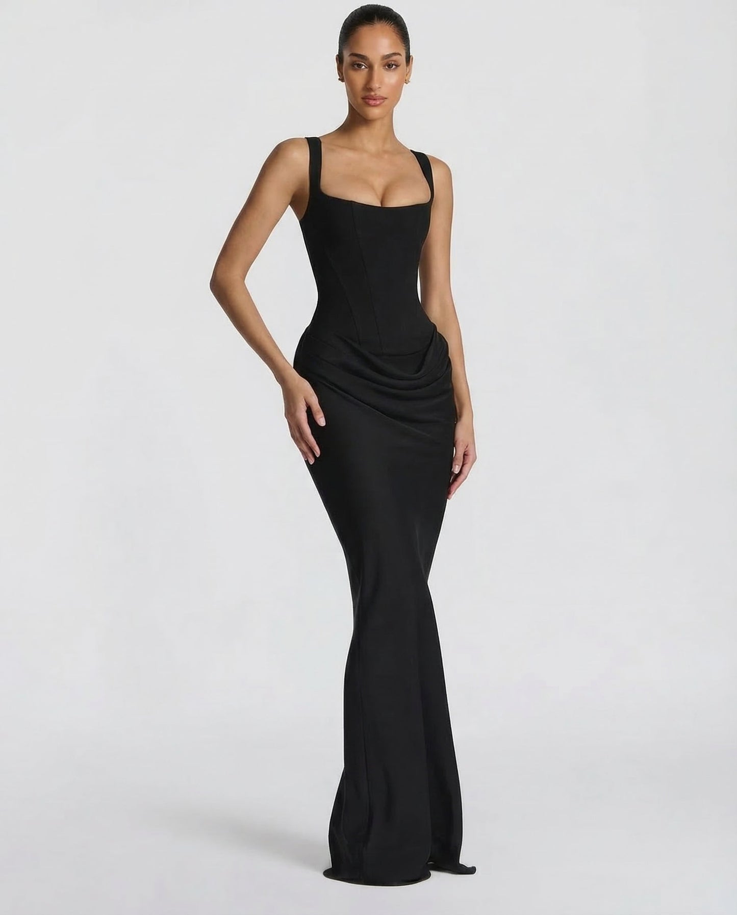 Robe maxi élégante style corset à encolure carrée