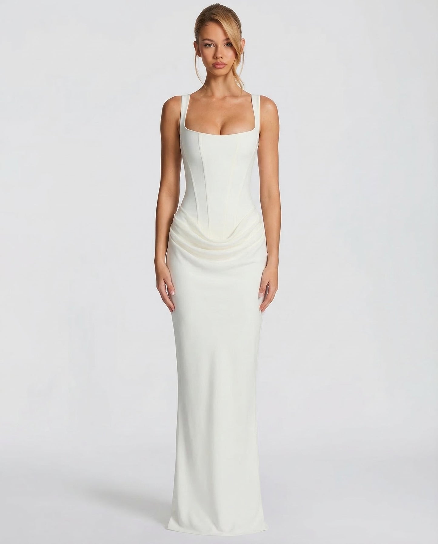 Robe maxi élégante style corset à encolure carrée
