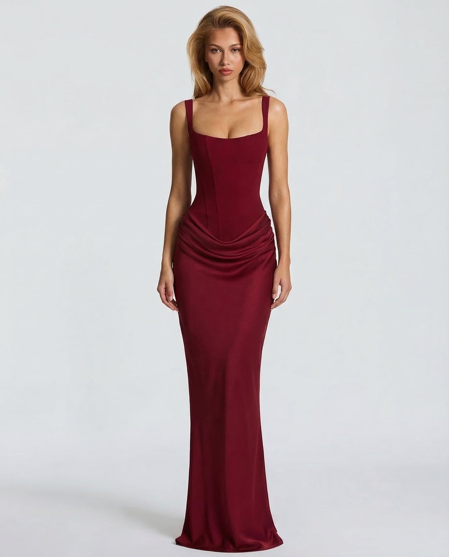 Robe maxi élégante style corset à encolure carrée