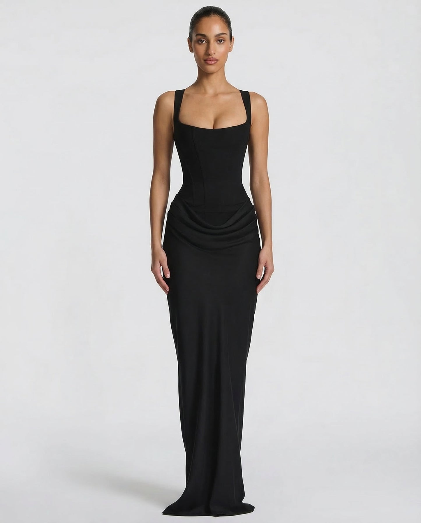 Robe maxi élégante style corset à encolure carrée