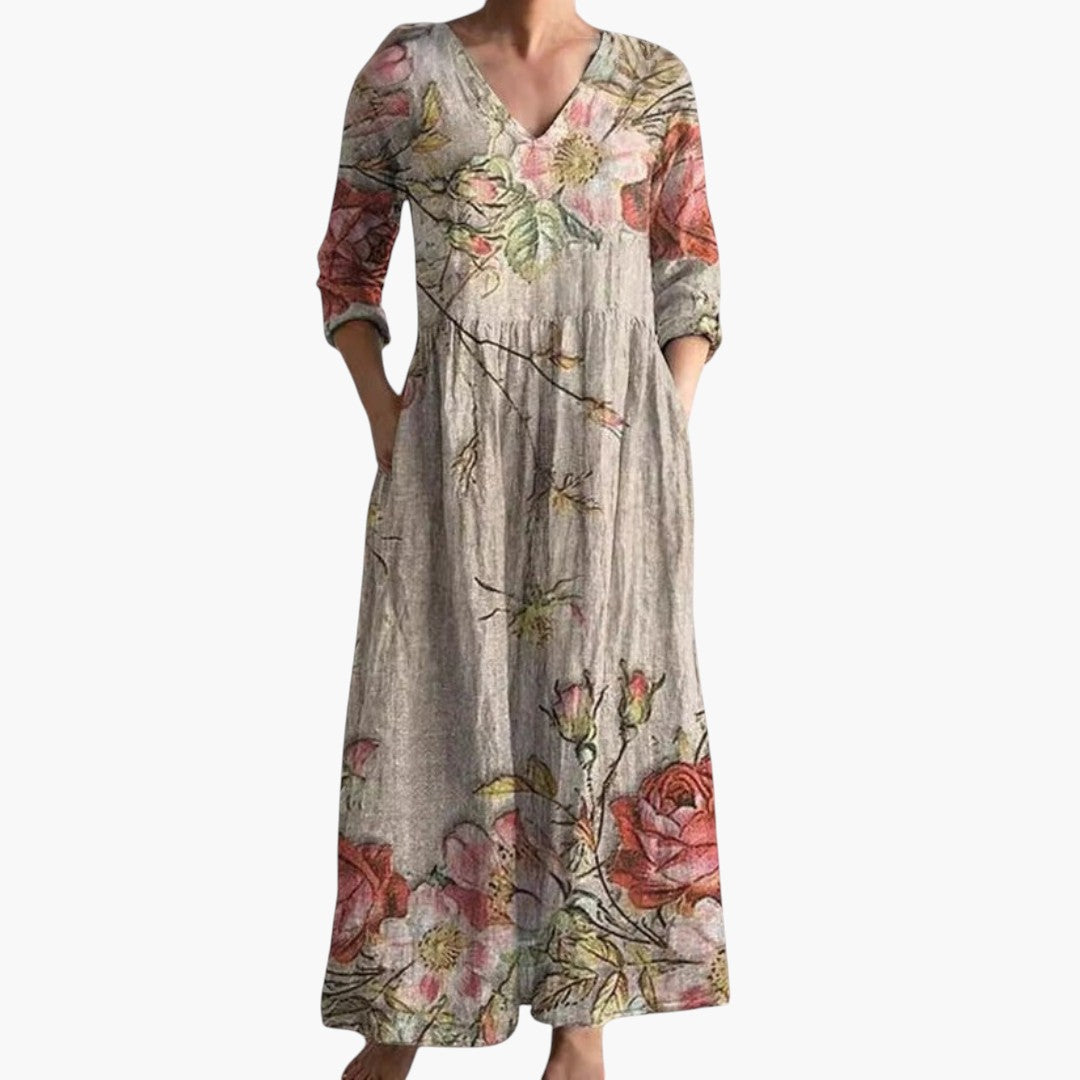 Robe maxi femme à encolure V et motif floral