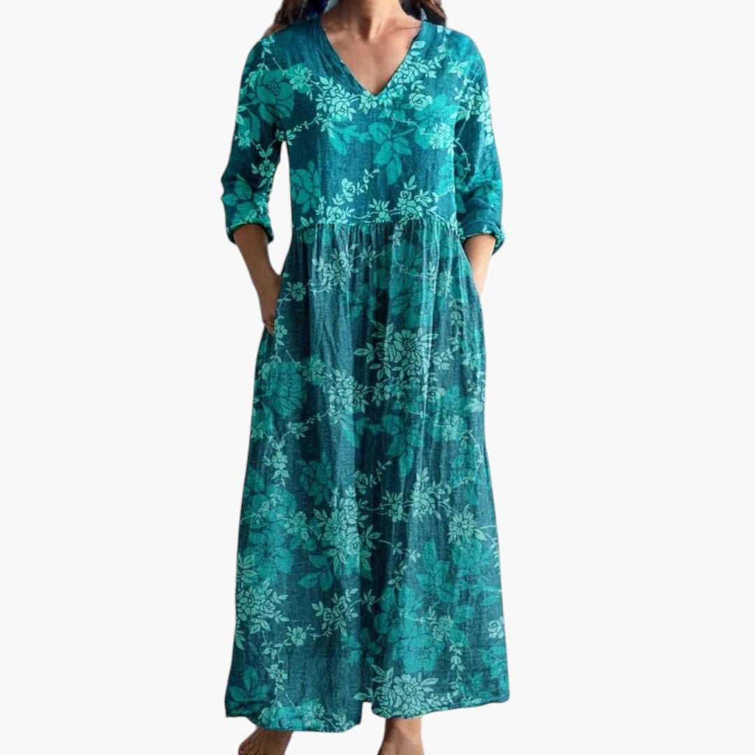 Robe maxi femme à encolure V et motif floral