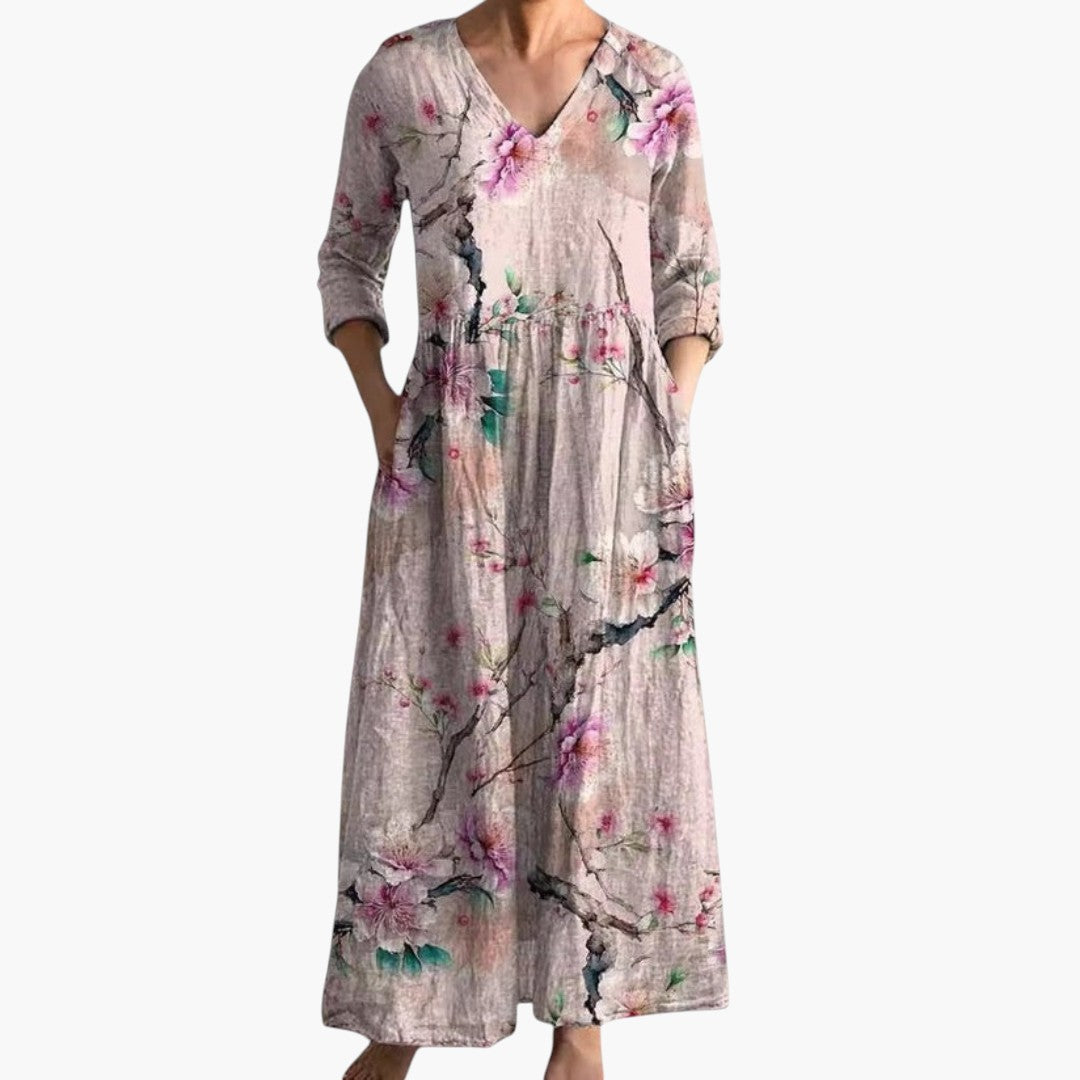 Robe maxi femme à encolure V et motif floral