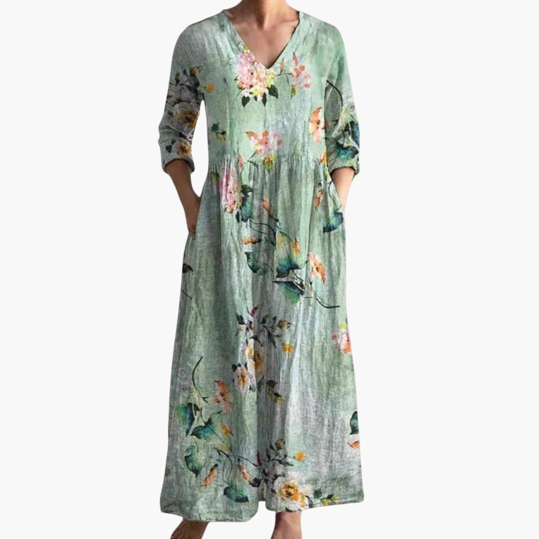 Robe maxi femme à encolure V et motif floral