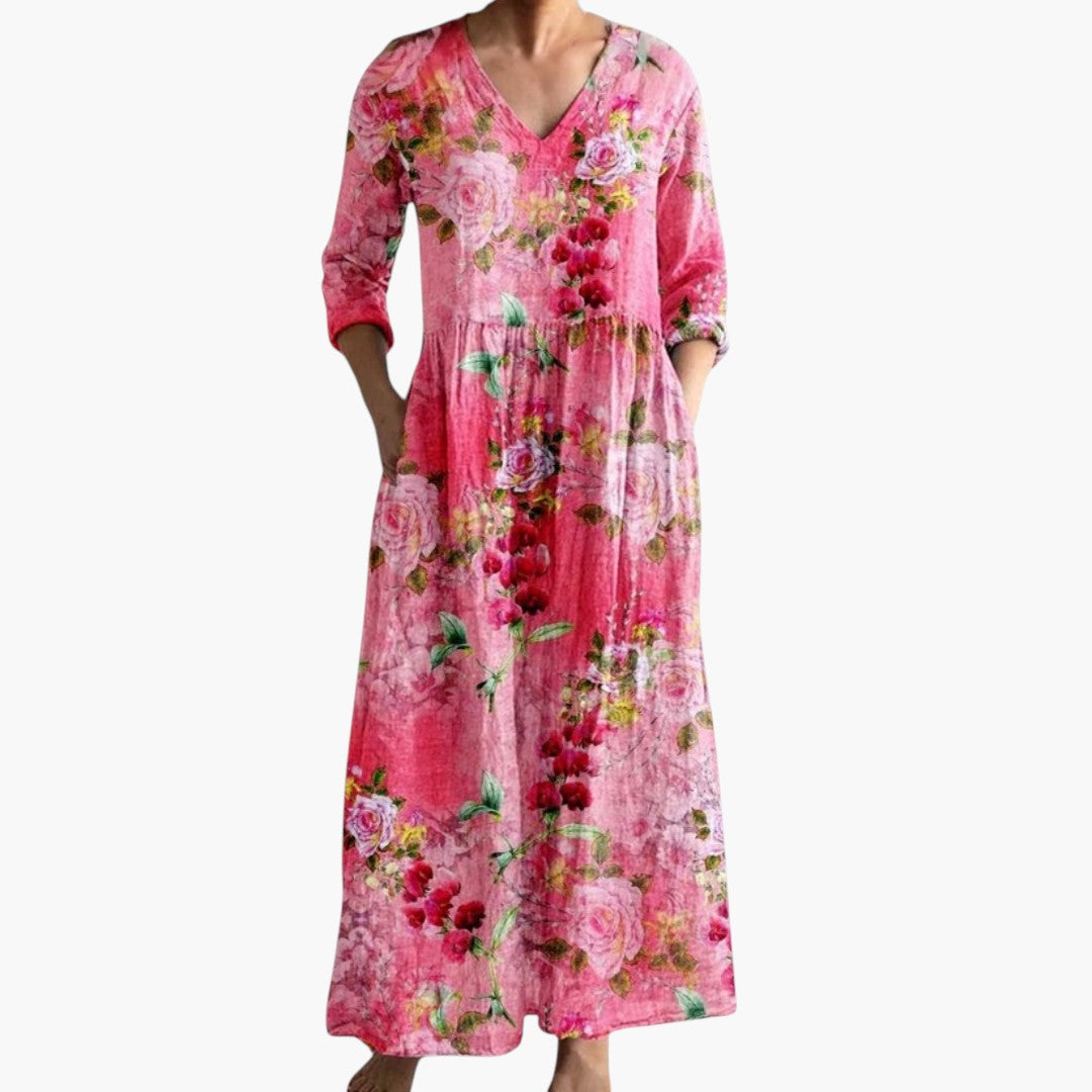 Robe maxi femme à encolure V et motif floral