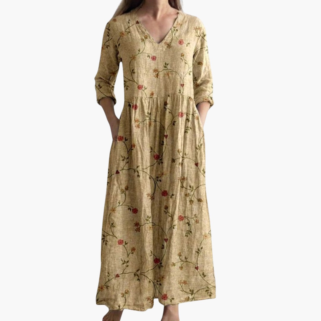 Robe maxi femme à encolure V et motif floral