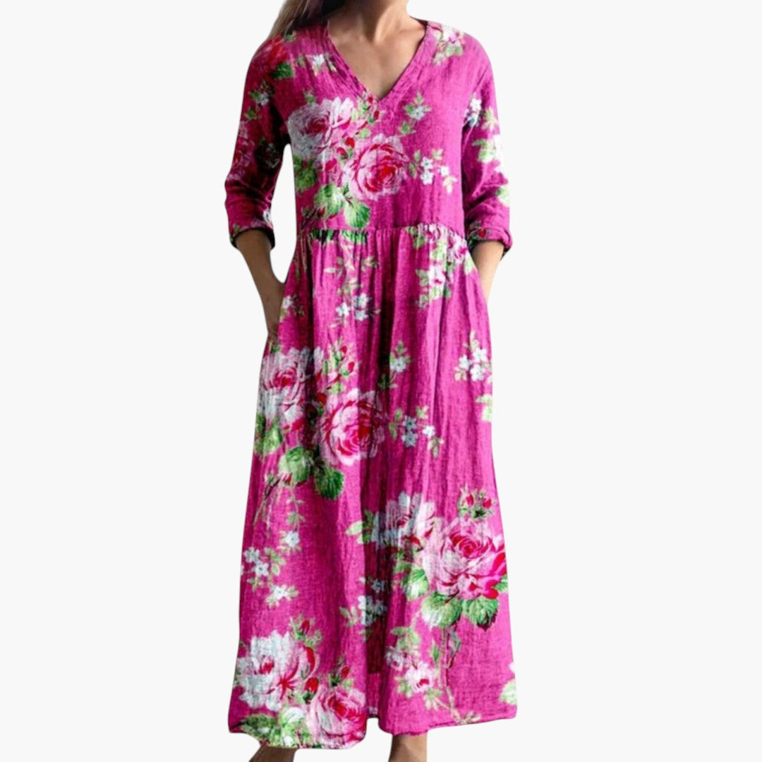 Robe maxi femme à encolure V et motif floral