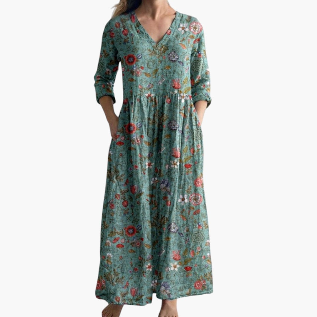 Robe maxi femme à encolure V et motif floral