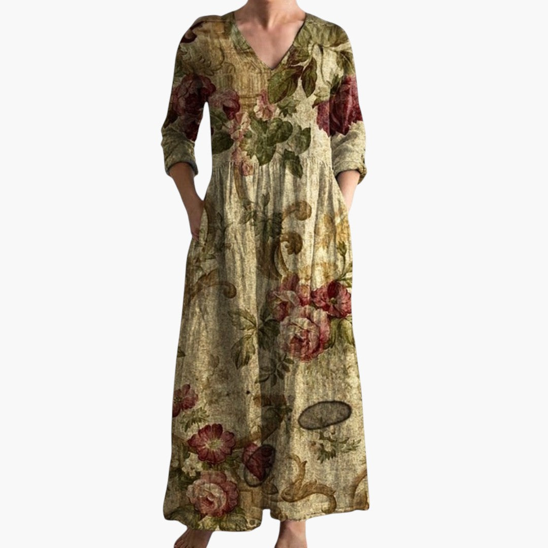 Robe maxi femme à encolure V et motif floral