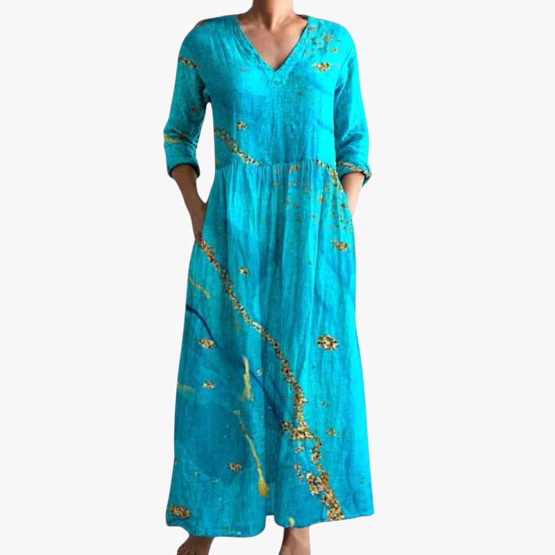 Robe maxi femme à encolure V et motif floral