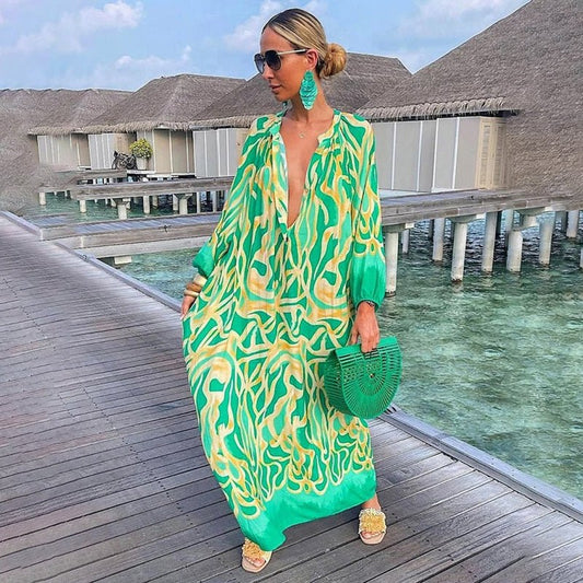 Robe maxi imprimée à manches longues pour femme