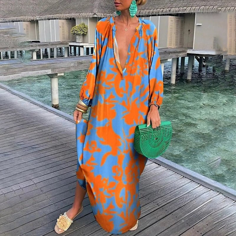 Robe maxi imprimée à manches longues pour femme